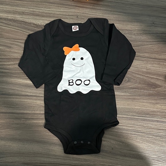 Black and White Ghost Pajama Set with Orange Accents - Picture 2 of 3